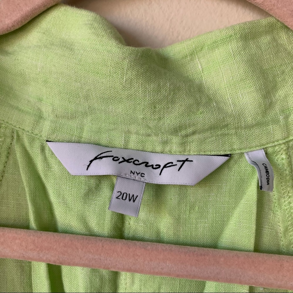 Foxcroft 100% Linen Button Front Tunic Lime Green… - image 2